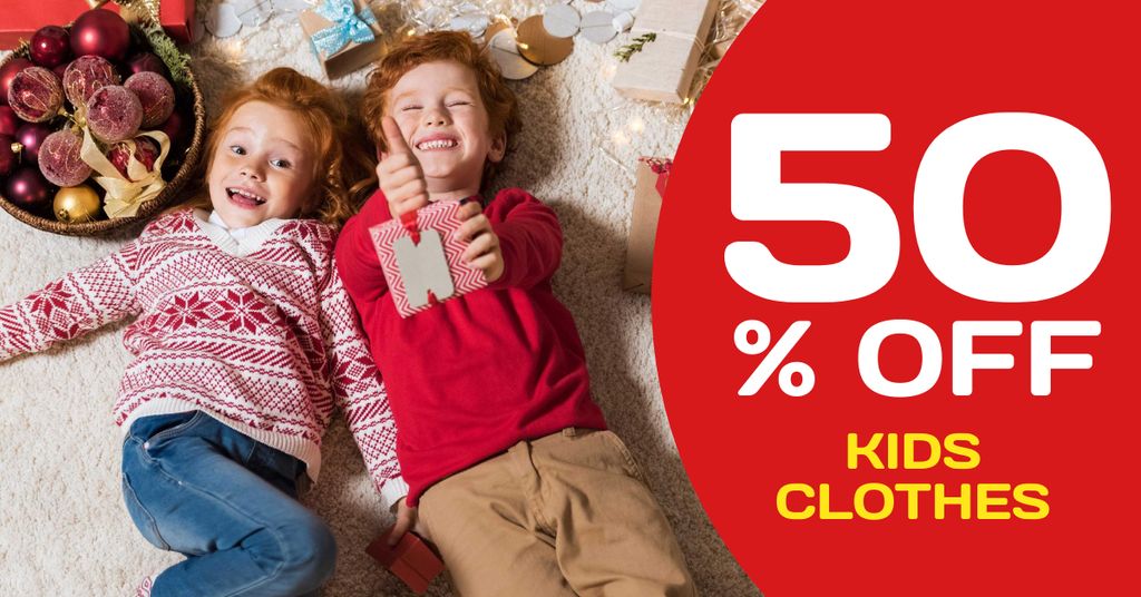 New Year Discount Offer on Kids Clothes Facebook AD – шаблон для дизайну