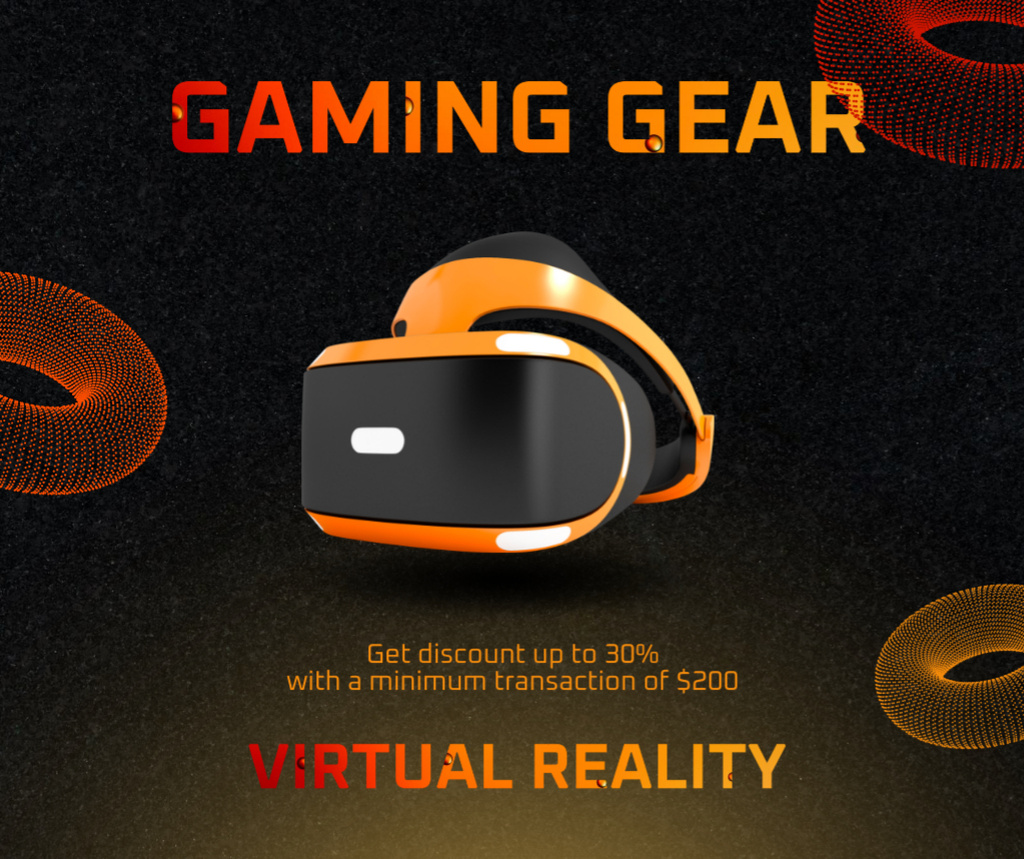 Designvorlage Virtual Gear for Gaming on Black and Orange für Facebook