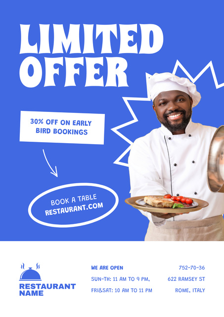 Template di design Limited Offer of Table Booking in Restaurant Poster