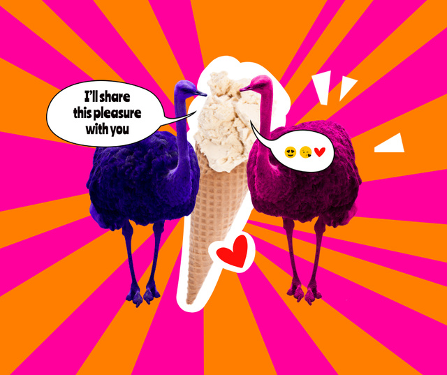Funny Ostriches eating Big Ice Cream Facebook Design Template