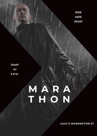 Plantilla de diseño de Film Marathon Ad Man with Gun under Rain Flayer 