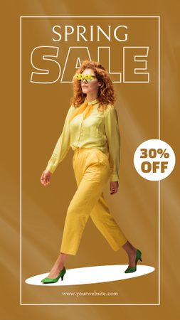 Spring Sale with Young Woman in Yellow Instagram Story Modelo de Design
