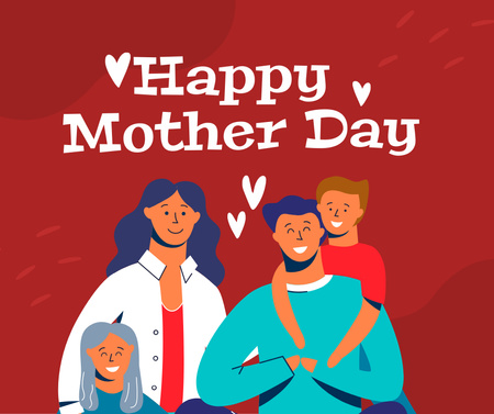 Mother's Day Greeting with Happy Family Facebook Tasarım Şablonu