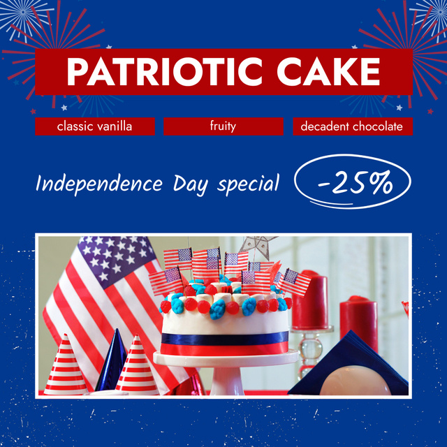 USA Independence Day Patriotic Cake Discount Offer Animated Postデザインテンプレート