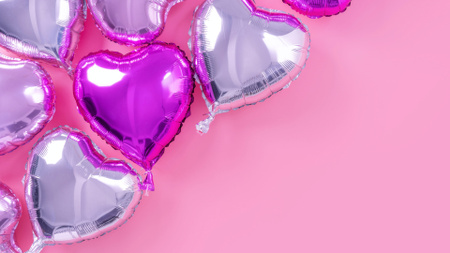 Comemoração do Dia dos Namorados com balões brilhantes em formato de coração Zoom Background Modelo de Design