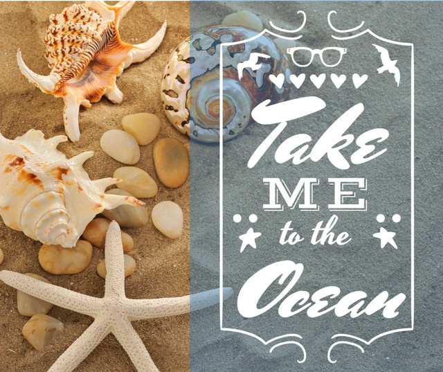 Ontwerpsjabloon van Facebook van Travel inspiration with Shells on Sand