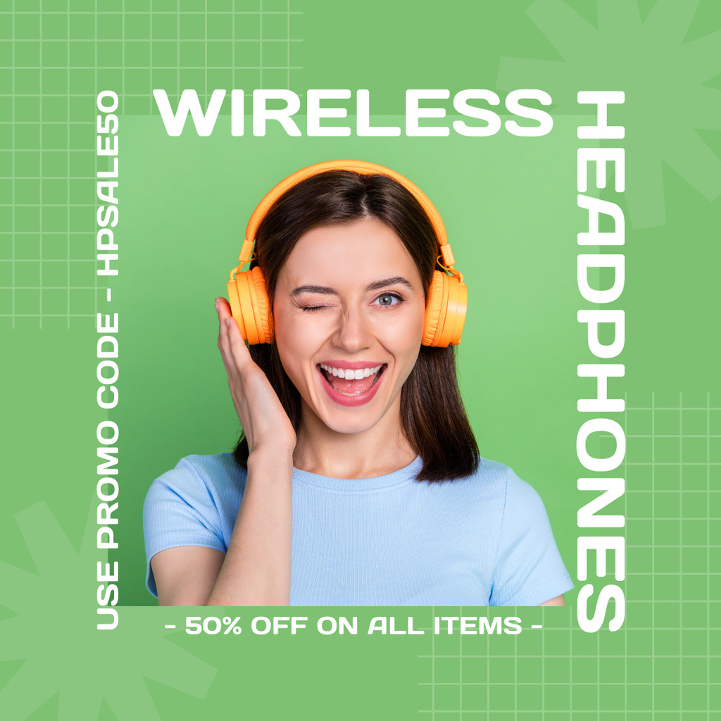 Designvorlage Sale of Wireless Headphones für Instagram AD