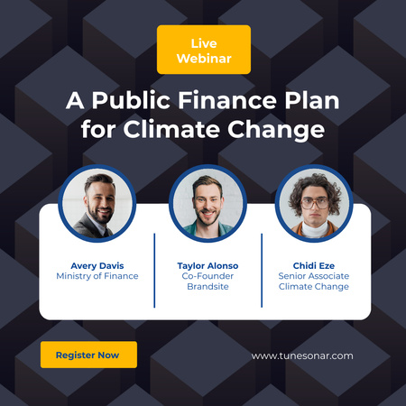 Anúncio do Webinar Implementação do Plano Financeiro para Mudanças Climáticas Instagram Modelo de Design