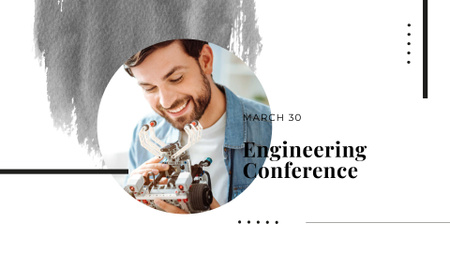 объявление о проведении инженерной конференции с участием улыбающегося инженера FB event cover – шаблон для дизайна