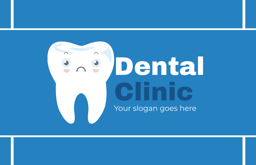 Dental Clinic Ad with Illustration of Sad Tooth Business Card 85x55mm tervezősablon