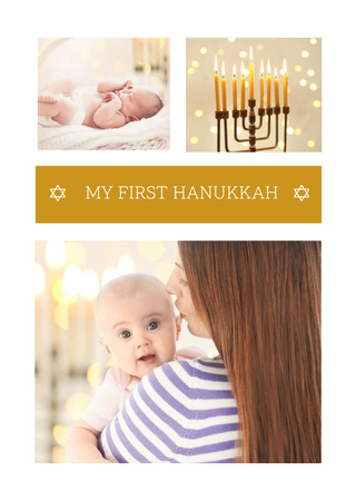Mother With Baby Celebrating Hanukkah Postcard A6 Vertical Design Template