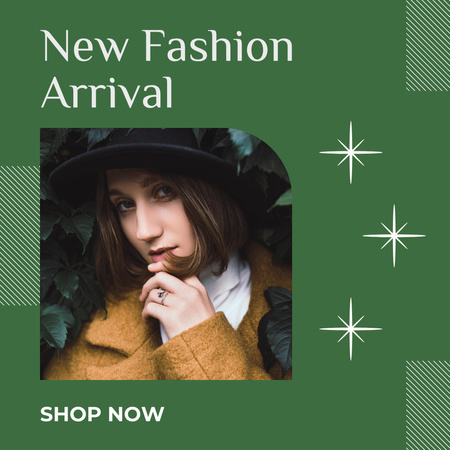 Designvorlage Neue Modekollektion mit Mädchen im gelben Mantel für Instagram