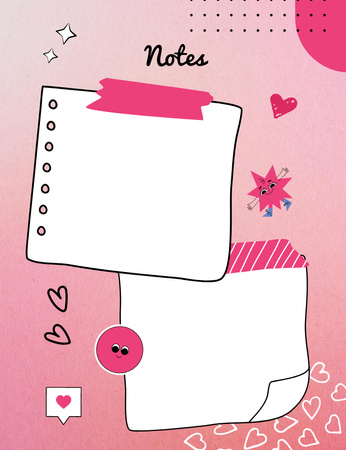 Sticky Notes with Cute Pink Illustration Notepad 107x139mm Design Template