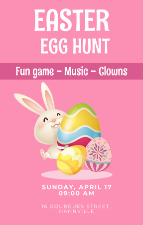 Reklama na lov velikonočních vajíček s roztomilým králíkem a obarvenými velikonočními vejci Invitation 4.6x7.2in Šablona návrhu