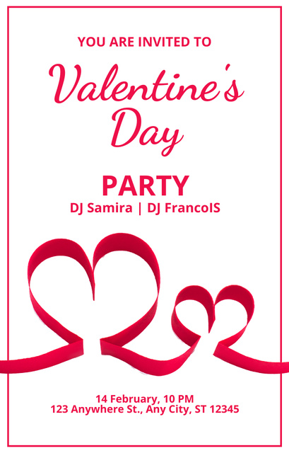 Plantilla de diseño de Valentine's Day Party Announcement with Hearts of Ribbons Invitation 4.6x7.2in 