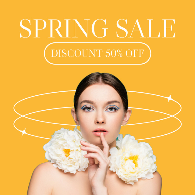 Spring Sale Announcement with Beautiful Young Woman Instagram Tasarım Şablonu