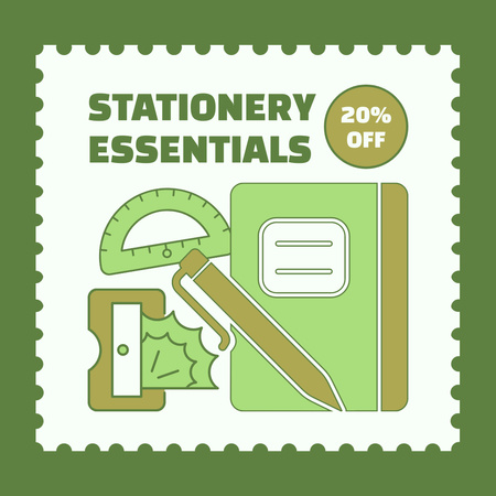 Stationery Essentials Ad with Notebook Illustration Instagram Design Template