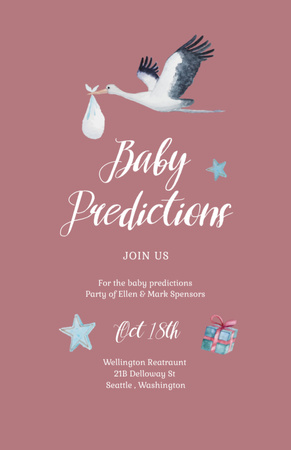 Baby Shower With Stork Carrying Baby Invitation 5.5x8.5in Design Template