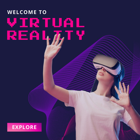Woman in Virtual Reality Glasses Instagram Πρότυπο σχεδίασης