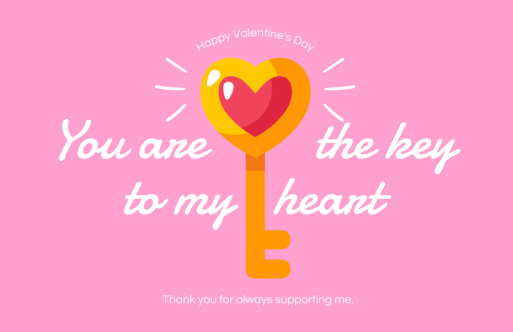 Valentine's Day Inspirational Phrase with Yellow Key Thank You Card 5.5x8.5in Design Template