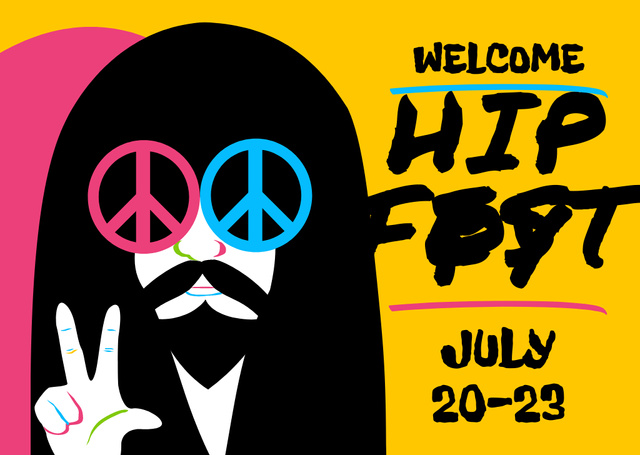 Summer Hippy Festival Announcement With Peace Sign Postcard Tasarım Şablonu