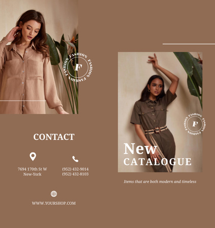 Attire Catalog Ad with Stylish Woman Brochure Din Large Bi-fold Design Template
