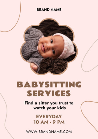 Babysitting Services Offer with Cute Little Baby Poster A3 Tasarım Şablonu