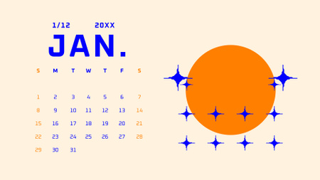 Illustration of Orange Geometric Figures Calendar Design Template