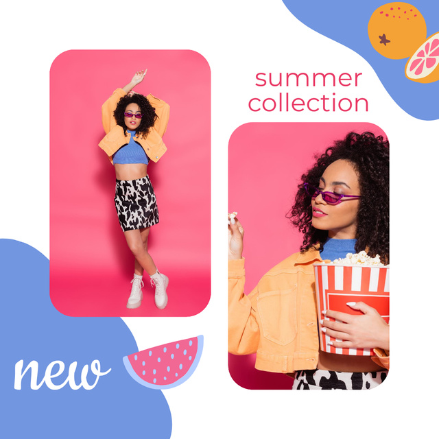 Template di design Fashion Collection Ad with Attractive Woman with Big Popcorn Instagram