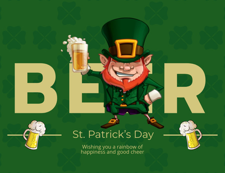 Beer for St. Patrick's Day Thank You Card 5.5x4in Horizontal Design Template
