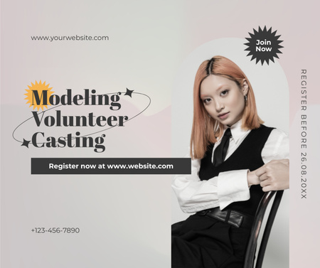 Plantilla de diseño de Modelo de casting con joven atractiva mujer asiática Facebook 