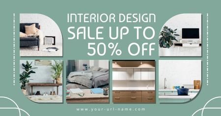 Interior Design Sale Green Facebook AD Design Template