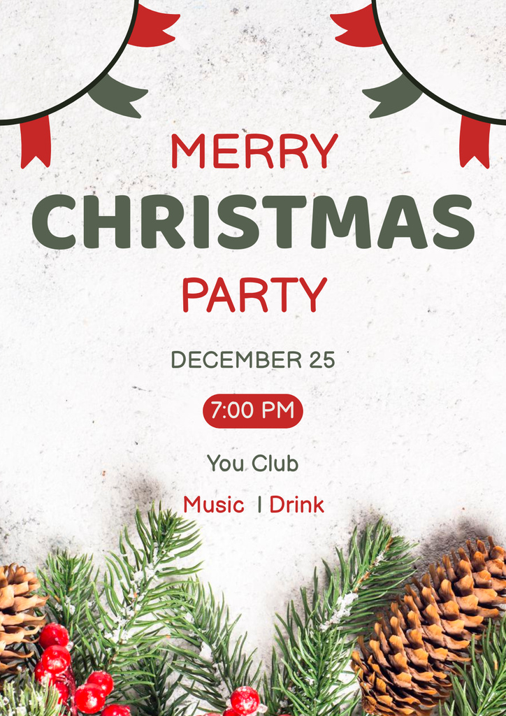 Christmas Party with Twigs and Pine Cone Poster Design Template