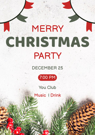 Christmas Party with Twigs and Pine Cone Poster Tasarım Şablonu