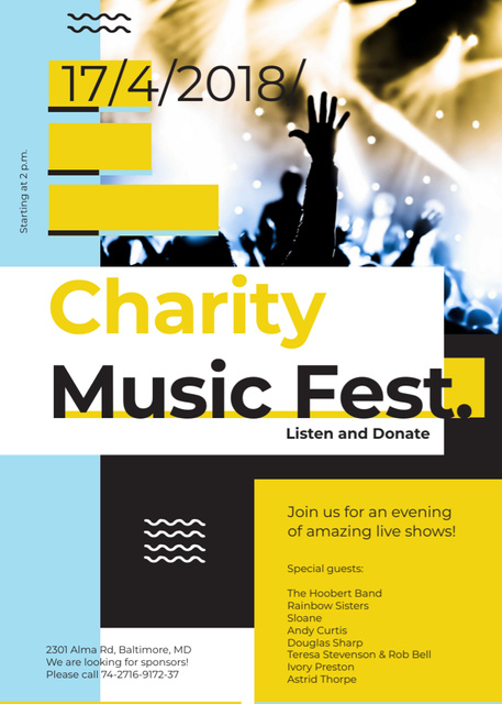 Plantilla de diseño de Charity Music Fest Invitation Crowd at Concert Flayer 