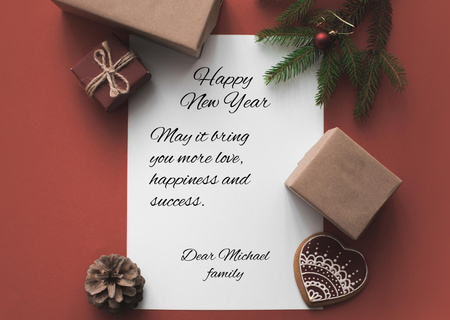 Designvorlage Happy New Year  Family Greetings with Decoration für Card