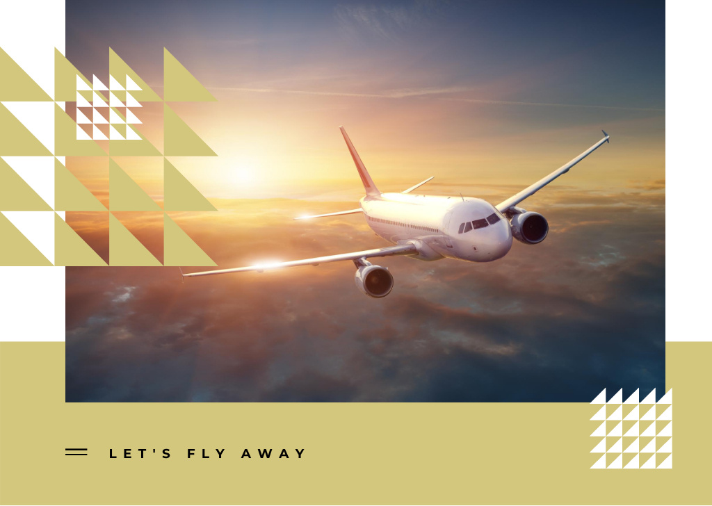 Plane flying in the sky Postcard Design Template