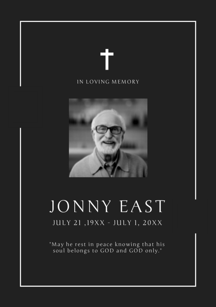 In loving Memory Quote with Photo in Black Postcard A5 Vertical Design Template