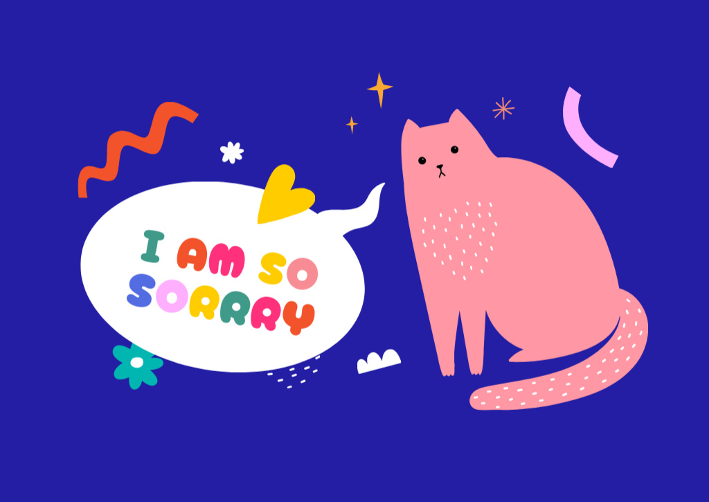 Cute Apology with Pink Cat Card – шаблон для дизайна