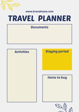 Travel Planner with Leaves Schedule Planner Design Template