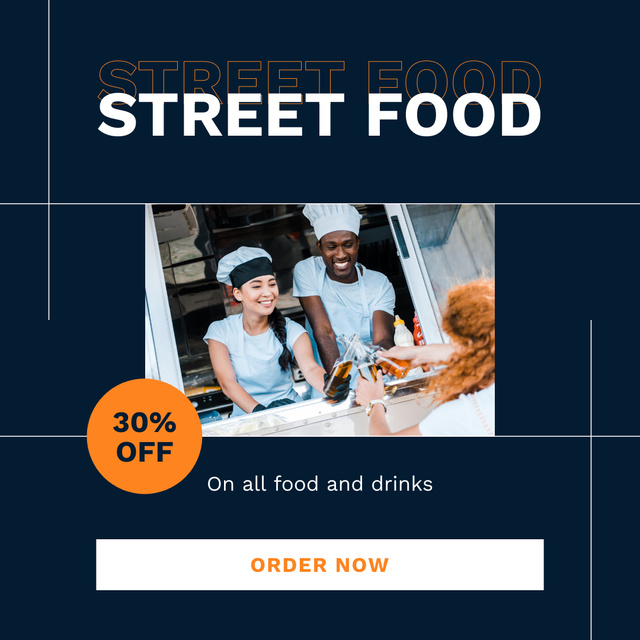 Ontwerpsjabloon van Instagram van Street Food Discount Offer with Smiling Cooks