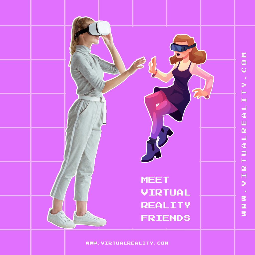 Ontwerpsjabloon van Instagram van Ad of App with Woman in Virtual Reality Glasses