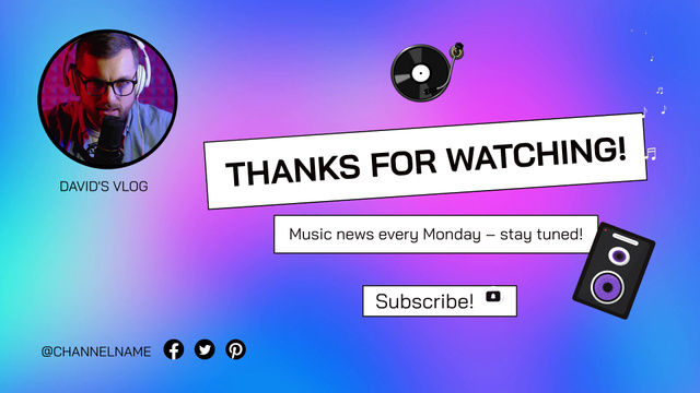 Vlog About Upcoming News From Music Industry YouTube outro Šablona návrhu