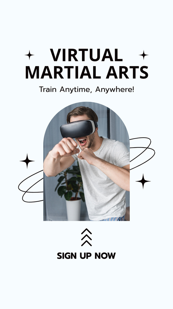 Virtual Martial Arts Classes Offer with Man using VR Glasses Instagram Story Modelo de Design