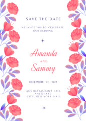 Wedding Event Announcement With Red Illustrated Flowers