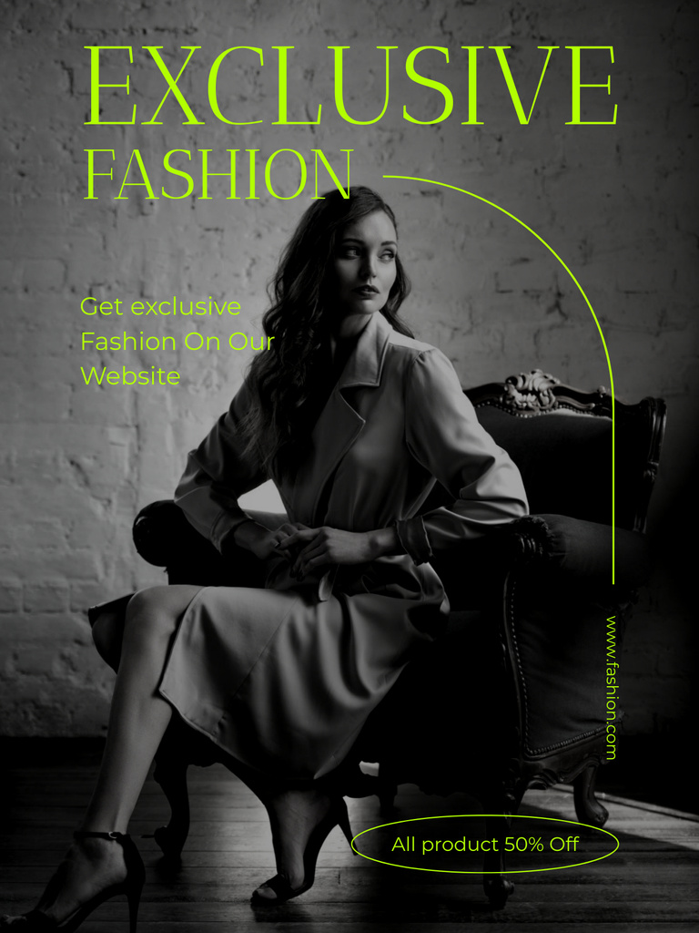 Szablon projektu Offer of Exclusive Fashion with Model on Chair Poster US