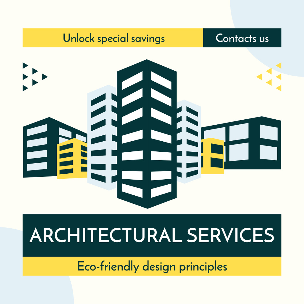 Architectural Services Ad with Illustration of Buildings Instagram AD Tasarım Şablonu
