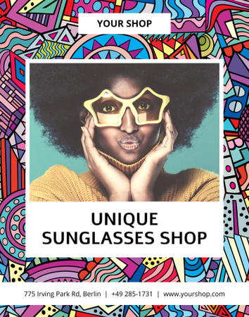 Platilla de diseño Sunglasses Shop Ad on Bright Pattern Poster 22x28in