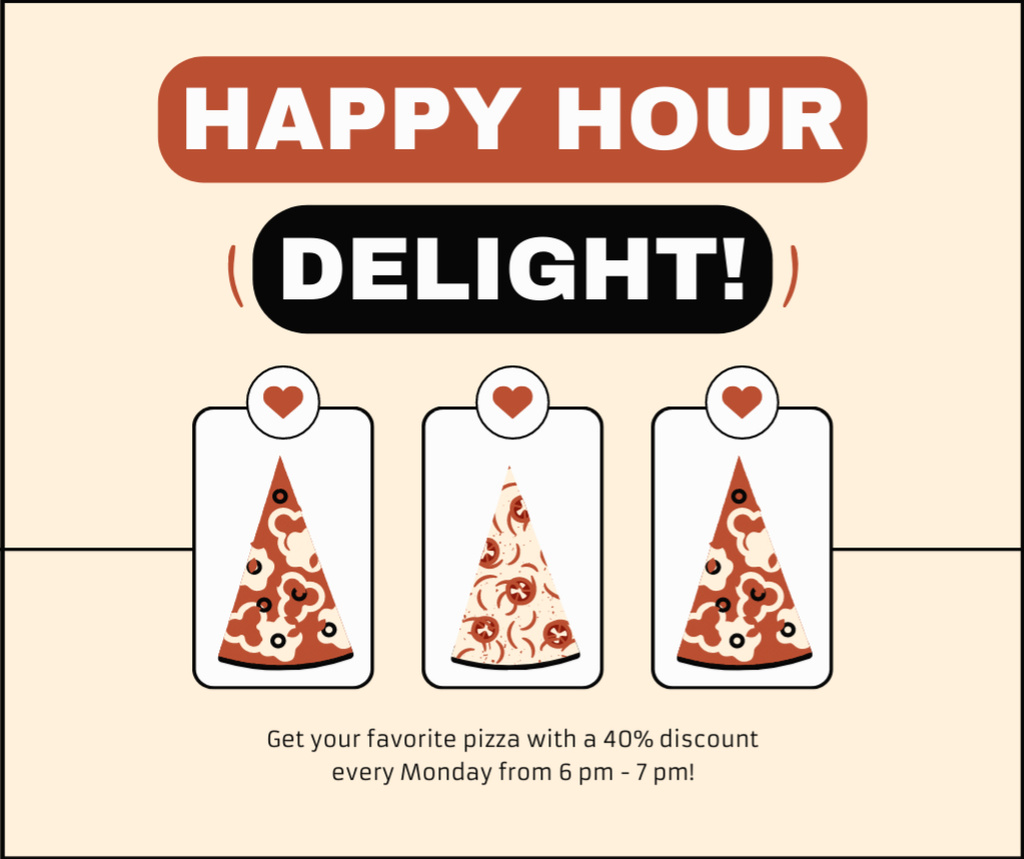 Happy Hours Promo with Offer of Pizza Choice Facebook tervezősablon