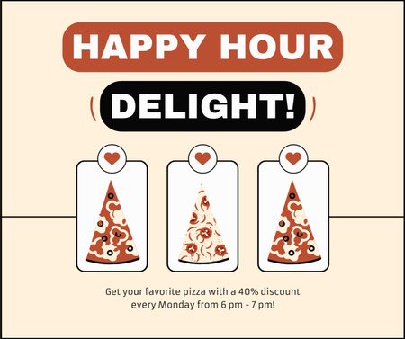 Happy Hours Promo with Offer of Pizza Choice Facebook Design Template